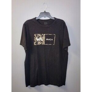 RVCA T-Shirt Men's XL Black Short Sleeve Floral Logo Graphic Regular‎ Fit Cotton